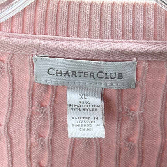 Vintage Pink Cable Knit Sweater 90s Charter Club Knitted V Neck Blouse Crewneck - Picture 15 of 17